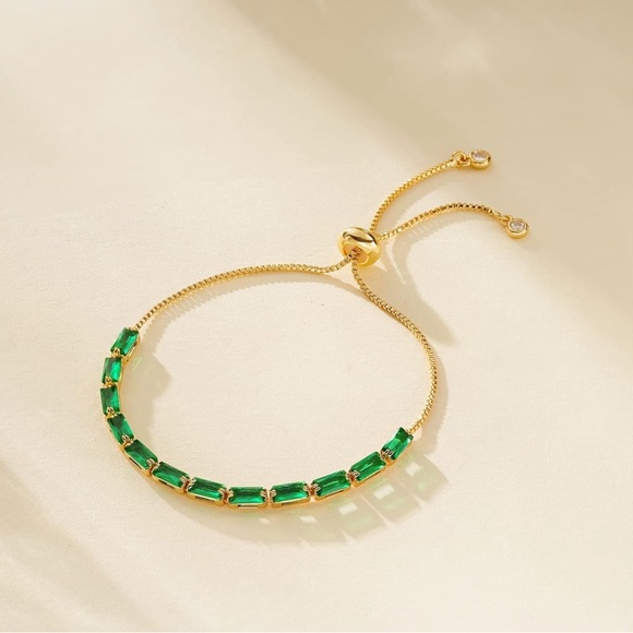 Neiman Marcus 14kt Plated Emerald Green Tennis Bracelet - Picture 5 of 6